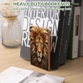 thumbnail image 7 of Bookends 1 Pair Non-Skid Bookend Wood Bookends for Shelves Book Stand for CDs - Majestic Lion With Golden Mane Adorned in Intricate Patterns, 7 of 7