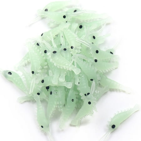 SPRING PARK 50Pcs Fishing Lures Shrimp Bass Lures Shrimp Baits Soft Luminous Shrimp Lure Set Bass Lures Silicone Enticement Set with Hooks for Freshwater and Saltwater