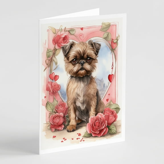 Brussels Griffon Valentine Roses Greeting Cards Pack of 8 7 in x 5 in