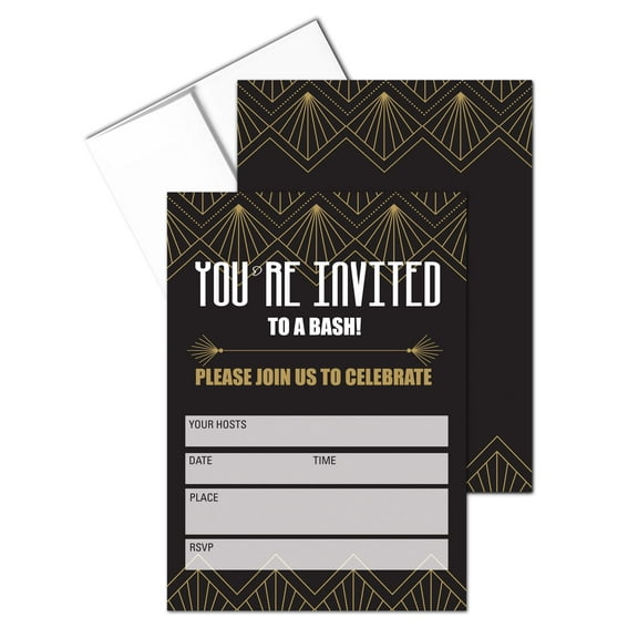You Are Invited - Art Deco Fill-in Party Invitations With Envelopes - 25 Invites