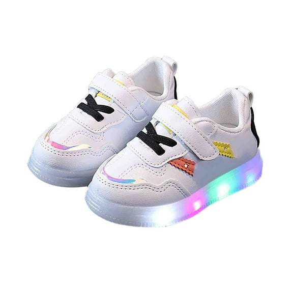 Otqutp Baby First Walking Boots Children's Board Shoes LED Light Casual Shoes Boys and Girls Students Small White Shoes Small Children Shoes(Black,2-2.5 Years)