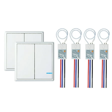 Greencycle 2 Set 2 Gang Wireless Light Switch 110v Receiver Transmitter Kit Outdoor 1600 Ft Indoors 130 Ft Remote Ceiling Lamp Led Bulb Ip54