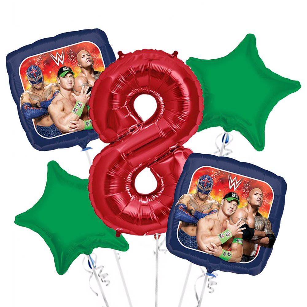 WWE Balloon Bouquet 8th Birthday 5 pcs Party SuppliesBalloons sold