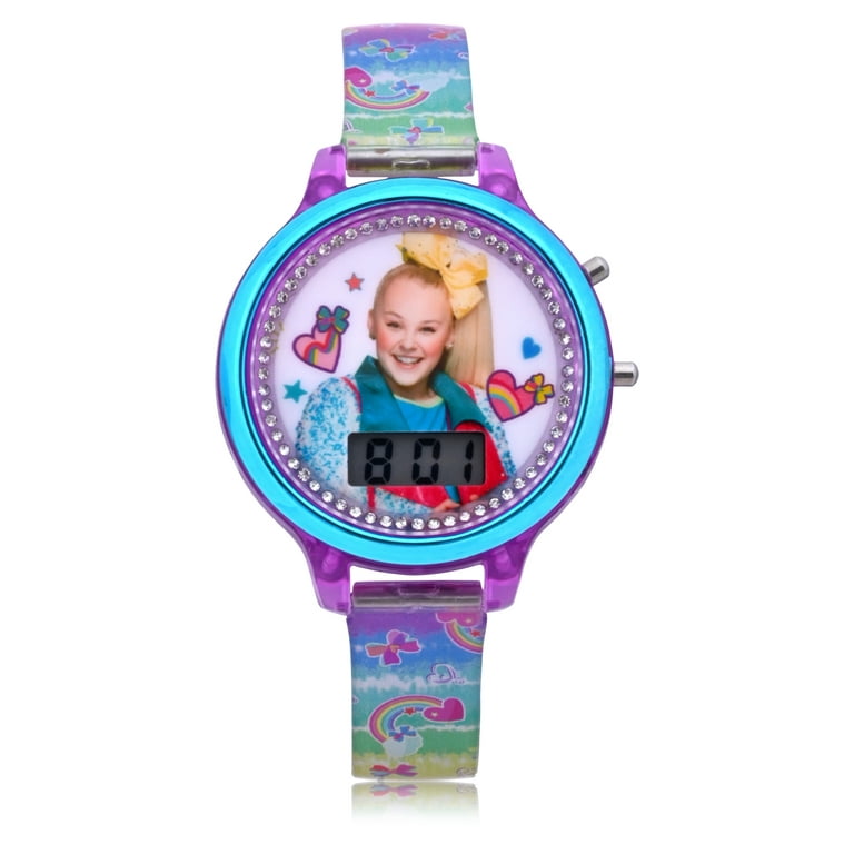 Nickelodeon Jojo Siwa Girl s Flashing LCD Rainbow Silicone Watch with Matching Compact Brush 2 Piece Set