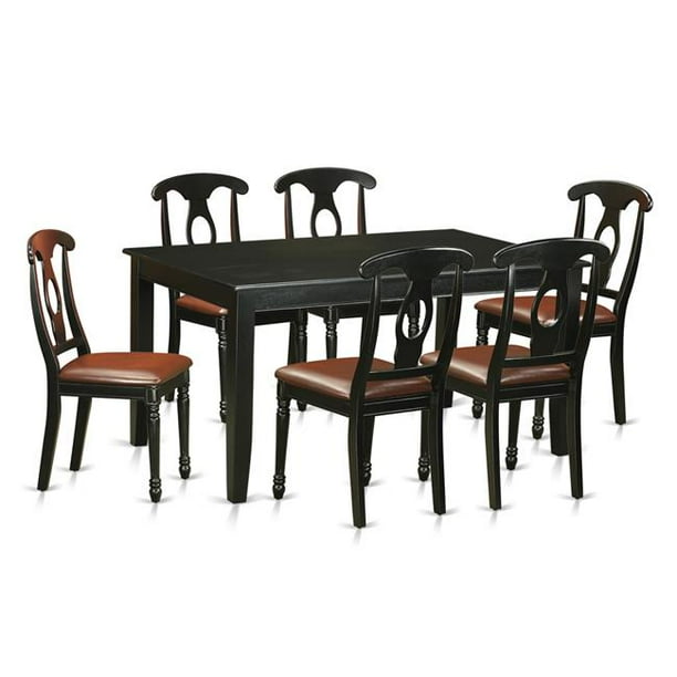 Faux Leather Dining Room Sets Small Kitchen Table & 6 Chair, Black