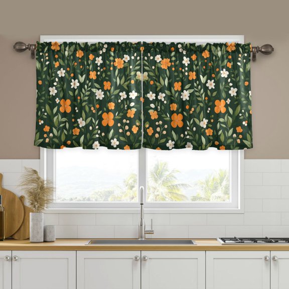 Yayeee Kitchen Curtains Tier Set of 2 Light Filtering 57"x24" Over Sink Window Panels, Orange Flowers