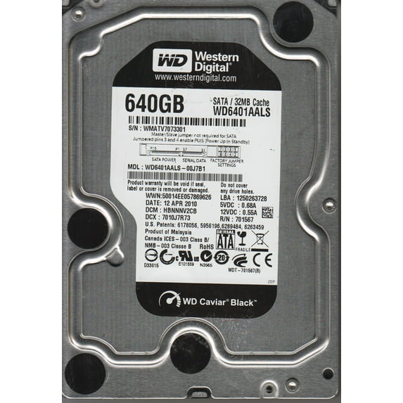 WD6401AALS-00J7B1, DCM HBNNNV2CB, Western Digital 640GB SATA 3.5 Hard Drive