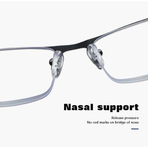 B & Q 5 PK Mens Reading Glasses Spring Hinge - Square Metal Half-Frame - Blue Light Blocker Readers +3.50