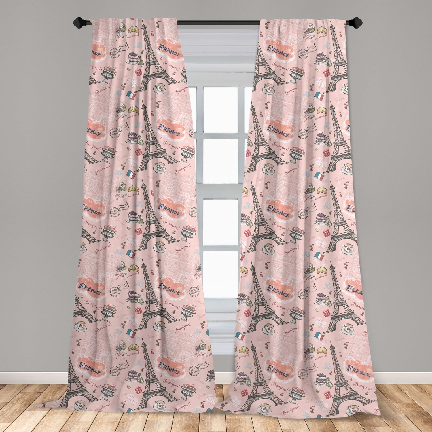 Paris Curtains 2 Panels Set, Romantic Elements from the Capital City of