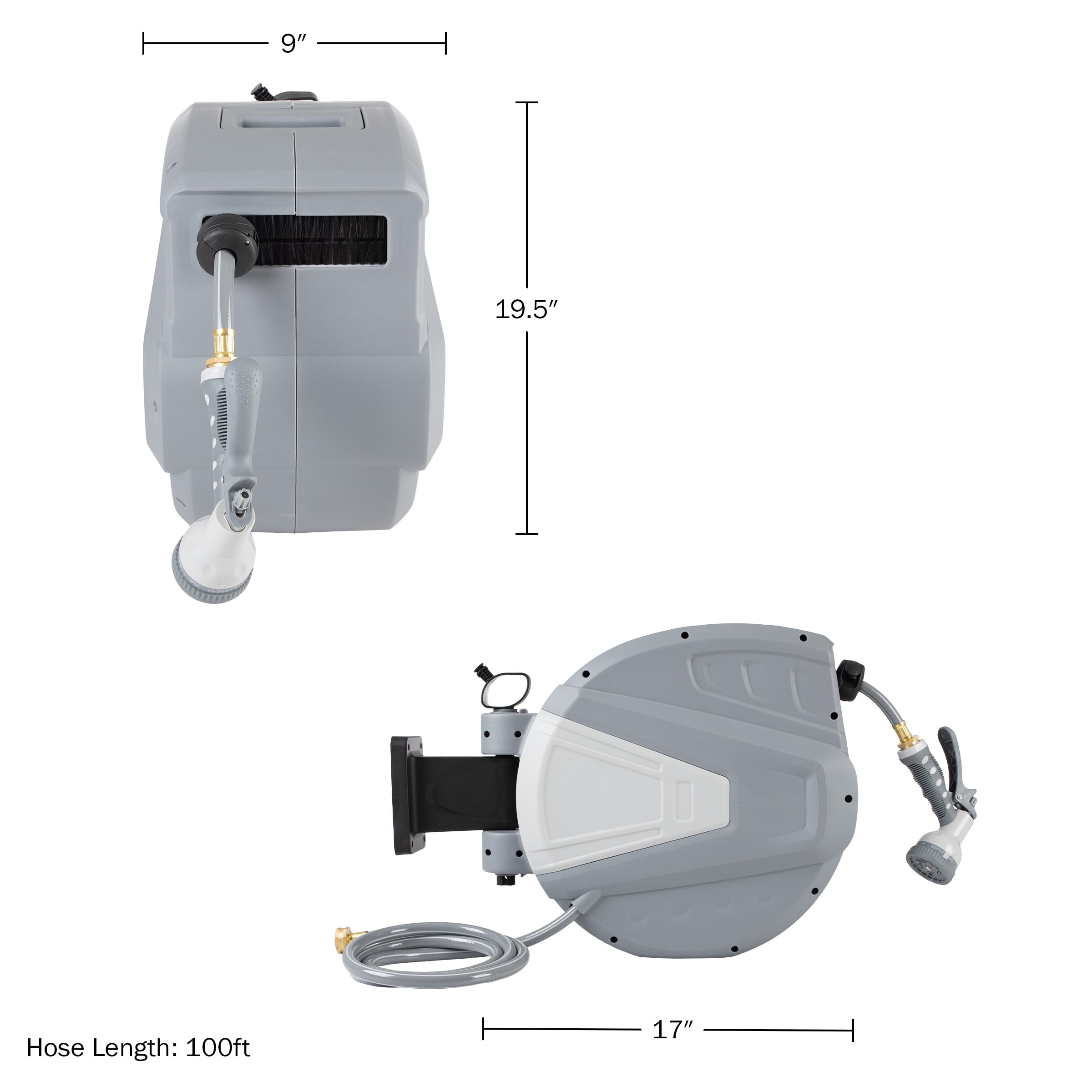 Pure Garden 100 FT Retractable Hose with Wall Reel and 9 Nozzle Patterns