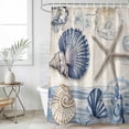 thumbnail image 6 of Navy Blue Coastal Shower Curtain Set - 48" x 72" Washable Bathtub Curtain with 12 Hooks, Vintage Sea Beach Shell Starfish Waterproof Fabric Stall Shower Curtains for Bathroom/Bathtub Décor, 6 of 6