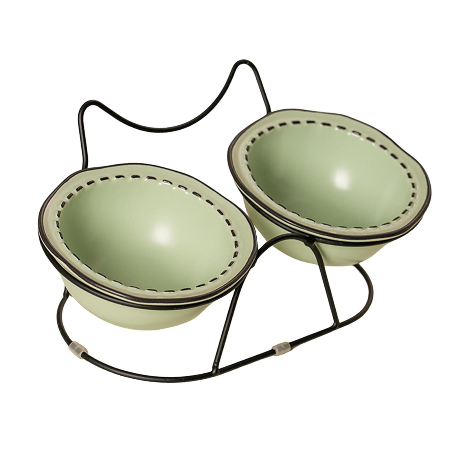 Bothyi Ceramic Pet Bowl Cat Dish Feeder AntiSlip Protect Pets Neck Raised Cat Bowl Cat Food and Water Bowl Set for Indoor Cats Puppy green