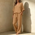 thumbnail image 2 of SZJXBUY Plus Size Linen Sets for Women Casual 3/4 Sleeve Top and Wide Leg Drawstring Pant Set 2 Piece Lightweight Outfits with Pockets Khaki,XL, 2 of 7