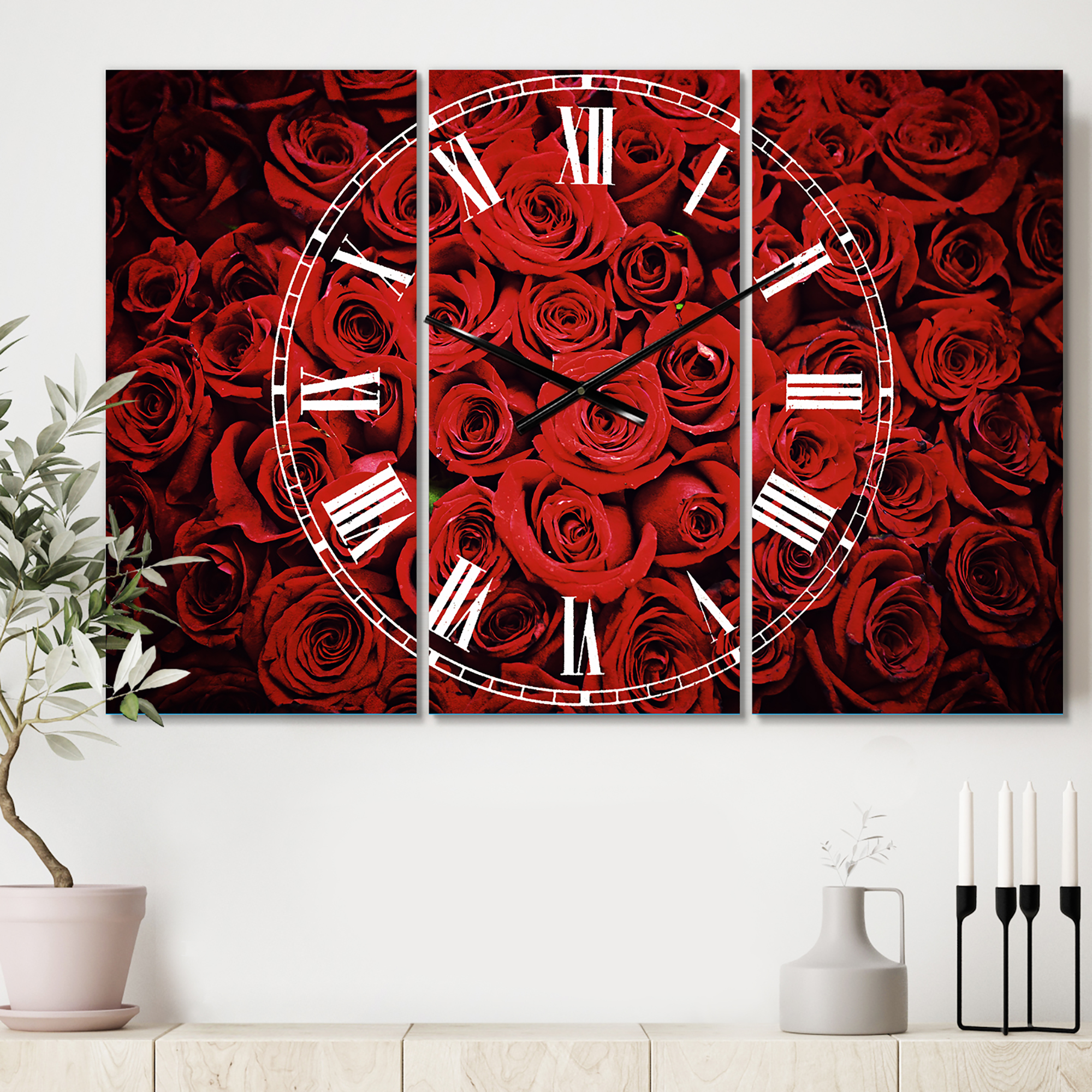 Designart 'Winter Red Rose' Traditional wall clock