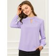 thumbnail image 2 of INSPIRE CHIC Women's Keyhole Stand Collar Pleated Back Button Blouse Tops, 2 of 6