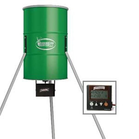 AMERICAN HUNTER 350 LB Tripod Feeder Hunting Versatile Durable Metal Barrel Game Feeder with Automatic Spin Delivery System & Digital Timer