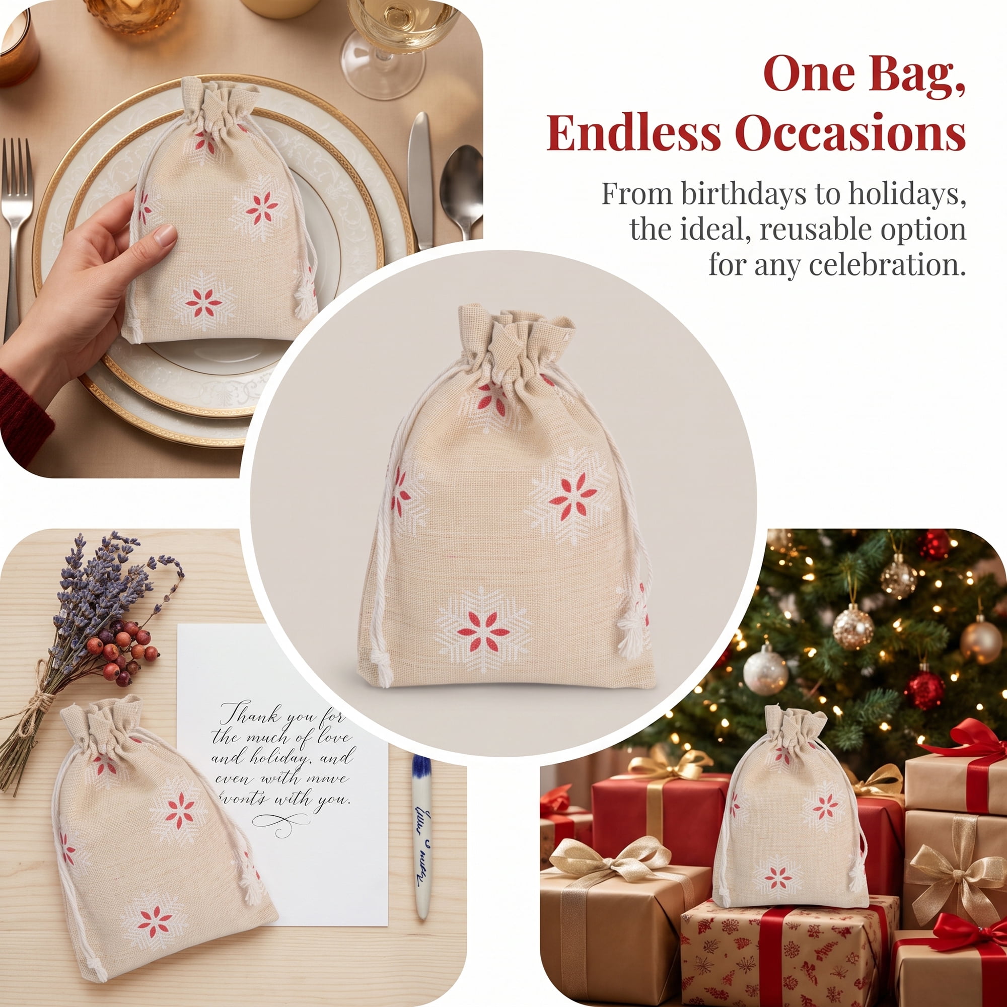 Unique Bargains Drawstring Gift Bags with Handles for Occasions Snowflake 5.1" x 7.1"
