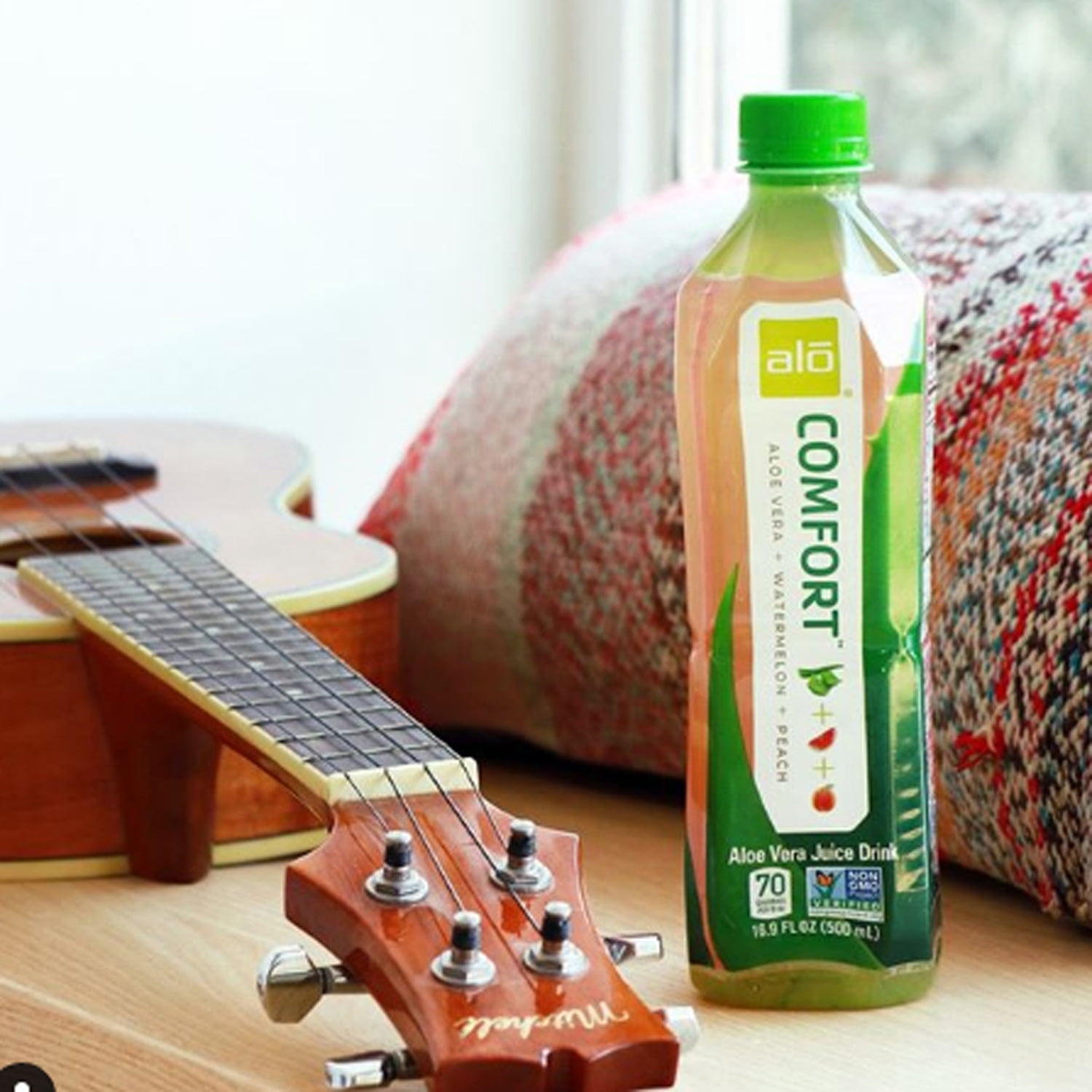 Alo Comfort Aloe Vera Juice Drink, Watermelon + Peach + Aloe, 12 x 16.9 Fl oz bottles, Made with Real Aloe Vera Pulp & Juice Straight from the Leaf