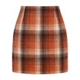 thumbnail image 2 of Womens Wool Plaid Mini Skirt Fall Winter High Waisted Bodycon Pencil Skirt Orange XL, 2 of 7