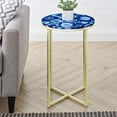 thumbnail image 2 of Walker Edison Modern Metal and Marble Round Side Accent Living Room Storage Small End Table, 16 Inch, Black Agate, 2 of 5
