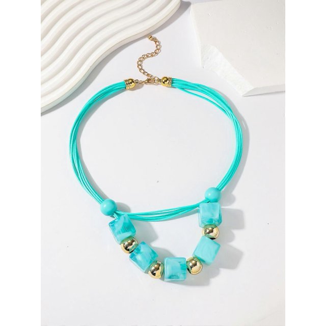 Exaggerated new handmade beaded wax rope necklace personality fashion multi-color clavicle