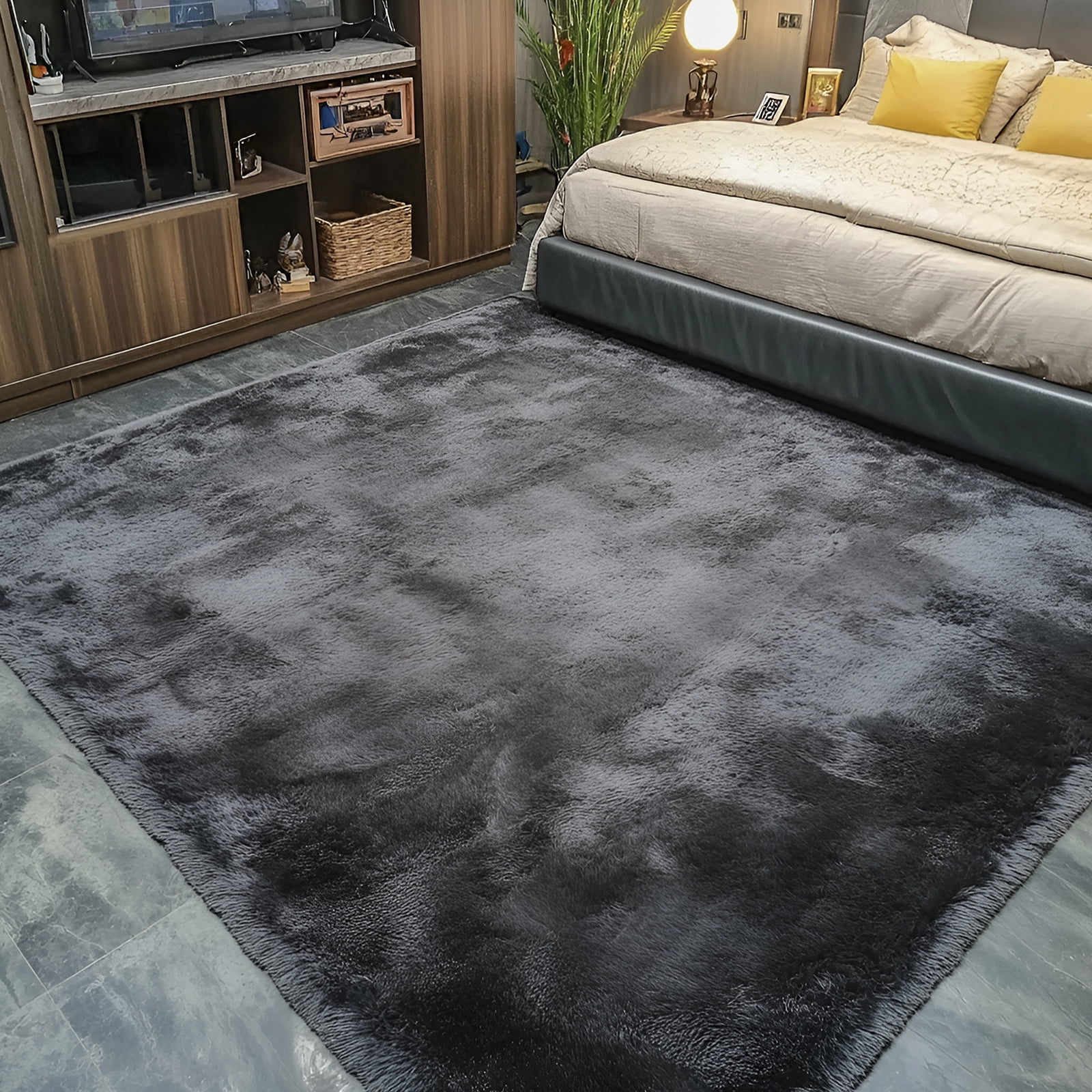 Pentantan Shag Area Rugs, 8ft x 10ft Soft Fluffy Indoor Carpet for Living Room Bedroom Decor, Dark Gray