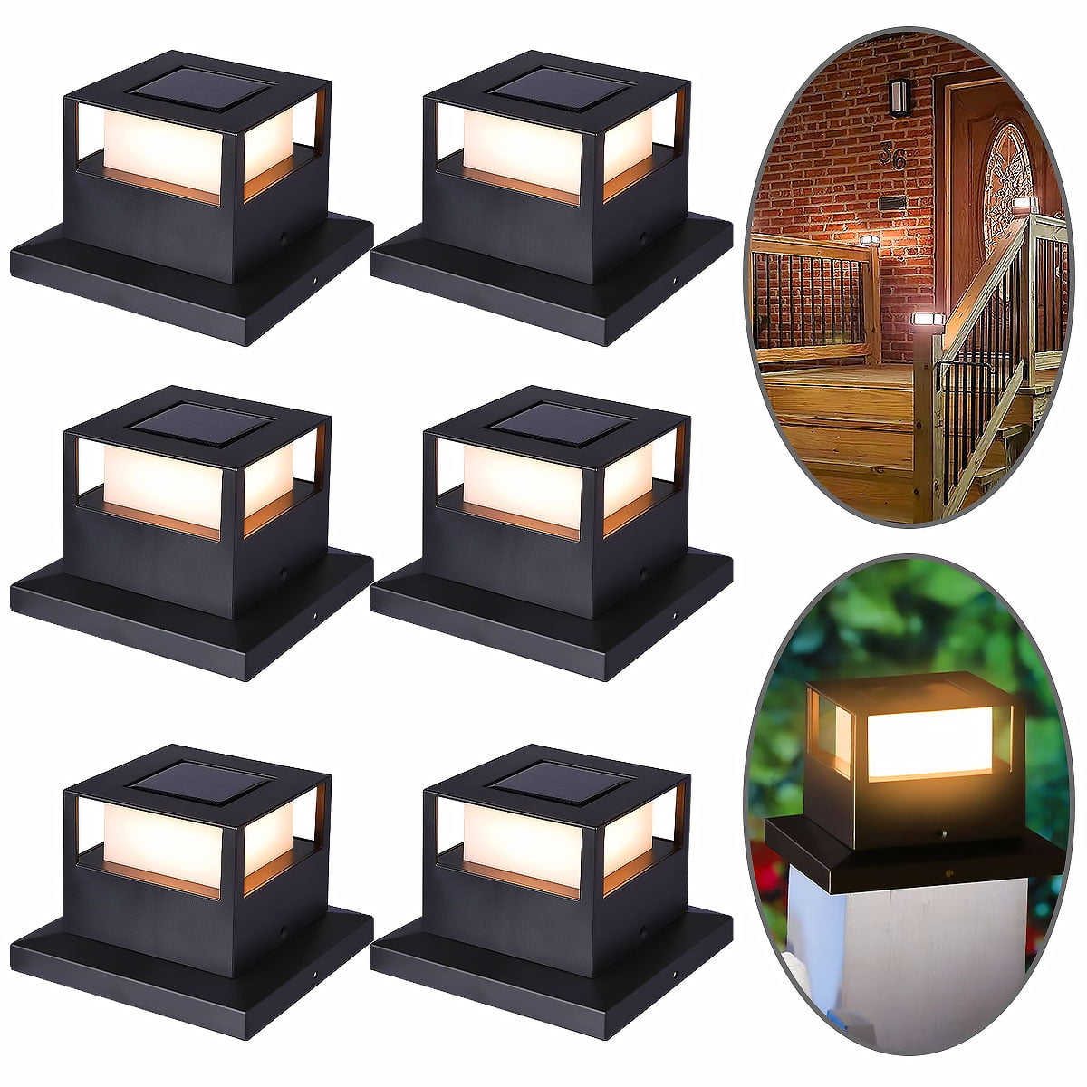 Outdoor Solar Post Lights 6 Pack, Waterproof LED Fence Cap Light Solar