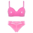 thumbnail image 3 of Ropa de discoteca de charol con aspecto mojado para mujer, lencería íntima Sexy, conjunto de ropa interior, sujetador inalámbrico, Top con bragas con cremallera frontal de corte alto, 3 of 5