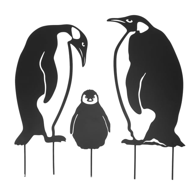Estatua de estaca de familia de pingüinos, simulación de estaca de hierro hueca vívida, decoración para jardín, césped y patio.