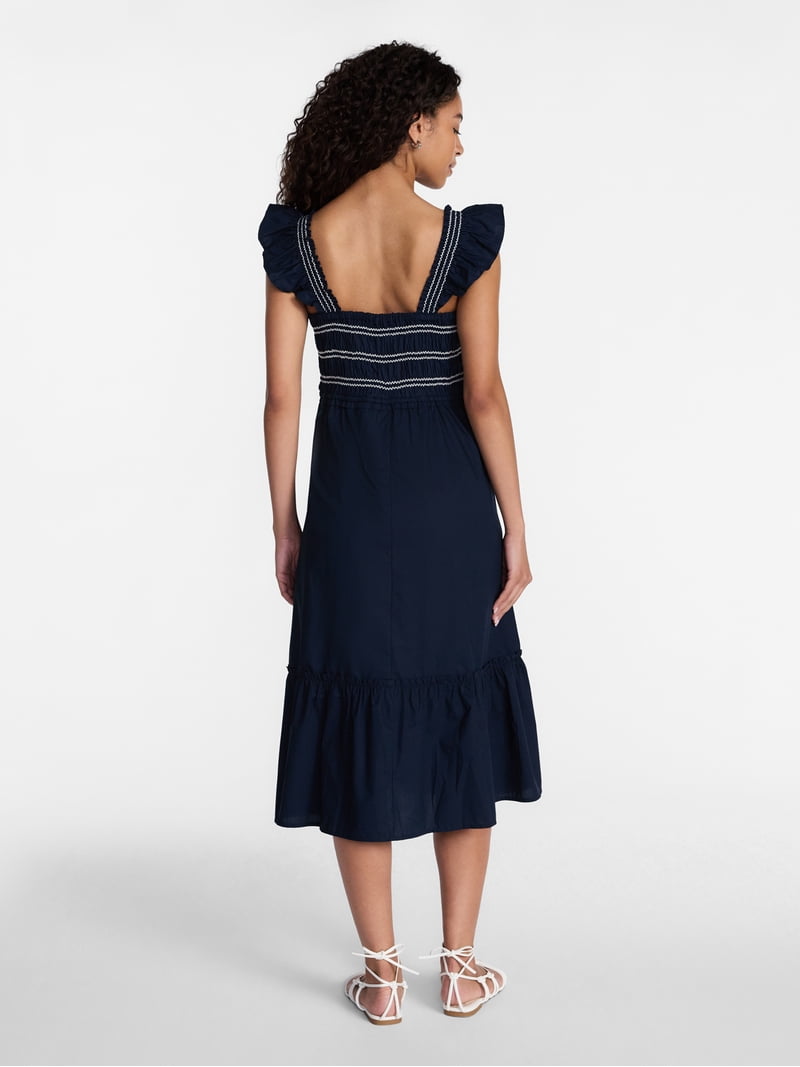 smocked bodice midi dress The Noma in Green Small Back keyhole with button closure. Baltic Born Womens Nellie Smocked