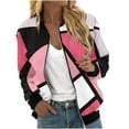 thumbnail image 2 of VINUSLI Bomber Zipper Jacket Women,Jackets for Women,2024 Full Zip Bomber Jacket Lightweight Fall Winter Coats Long Sleeve Oversized Windbreaker Hot Pink,XL, 2 of 5