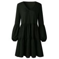 thumbnail image 6 of LLYwey Womens Maxi Dresses 2024 V-Neck Long Sleeve Solid Loose Dress Lantern Sleeve Fashion Dress New A-Line Dresses Black Xxl, 6 of 7