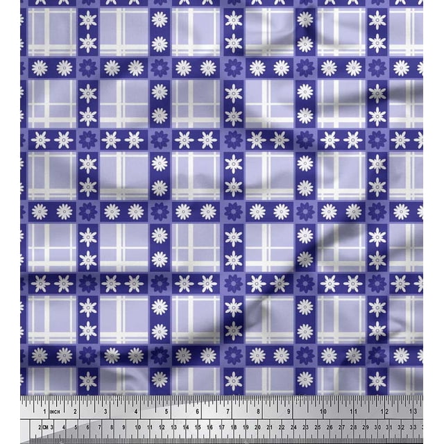 Soimoi Rayon Fabric Floral & Plaid Check Print Fabric by The Yard 56 Inch Wide