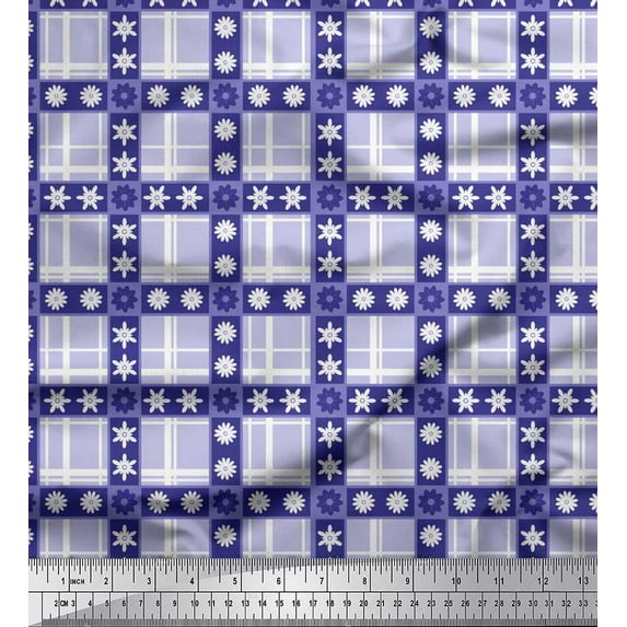 Soimoi Velvet Fabric Floral & Plaid Check Printed Craft Fabric by The Yard 58 Inch Wide