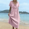 thumbnail image 5 of Dvprdro V Neck Cotton Linen Short Sleeve Tiered Maxi Dress for Women 2026 Summer Flowy A Line Beach Solid, 5 of 9