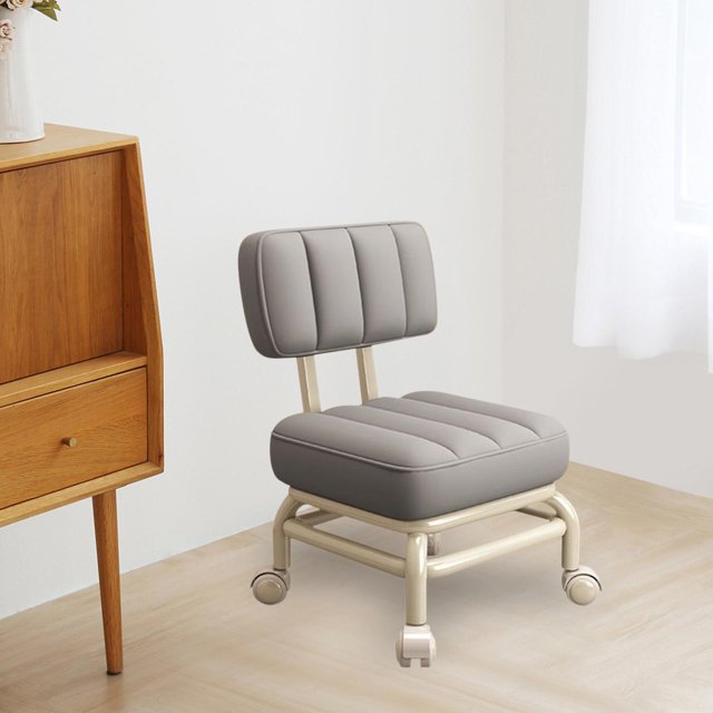 Taburete con ruedas cuadrado bajo, taburete corto con asiento con ruedas, cambio de zapatos con respaldo, taburete de pedicura, taburete de polea para Gris claro Macarena Asiento bajo con ruedas