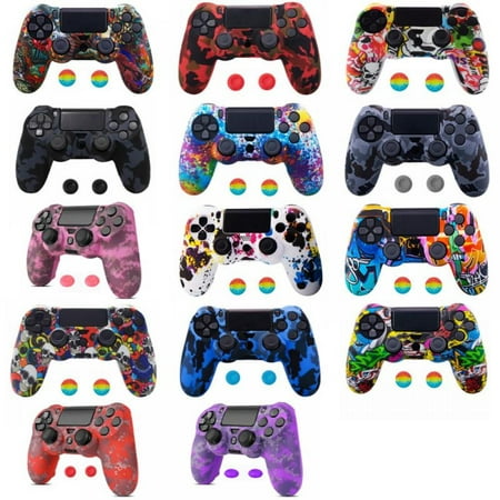 For PS4/Slim/Pro Controller Skin Grip Cover Case Set Protective Silicone Gamepad Housing Shell with 2 Joystick Cap Silicone Gel Rubber Shell AntiSlip Thumb Stick Cap for PS4 Controller Gaming Gamepad