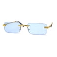 thumbnail image 1 of Art Nouveau Luxury 90s Rimless OG Narrow Rectangle Sunglasses Gold Solid Blue, 1 of 4