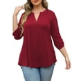 thumbnail image 4 of VERABENDI Women's Plus Size Tops 3/4 Sleeve Shirts Dressy Casual Metal Buckle V-Neck Tunic Blouses,M-4XL, 4 of 11