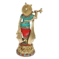 thumbnail image 5 of Wgloryind Brass Lord Krishna Statue Playing Flute On Round Double Lotus Base Multicolor Gemstone Handwork Sculpture Home Decor for Living Room Pooja Gift Item, 5 of 5