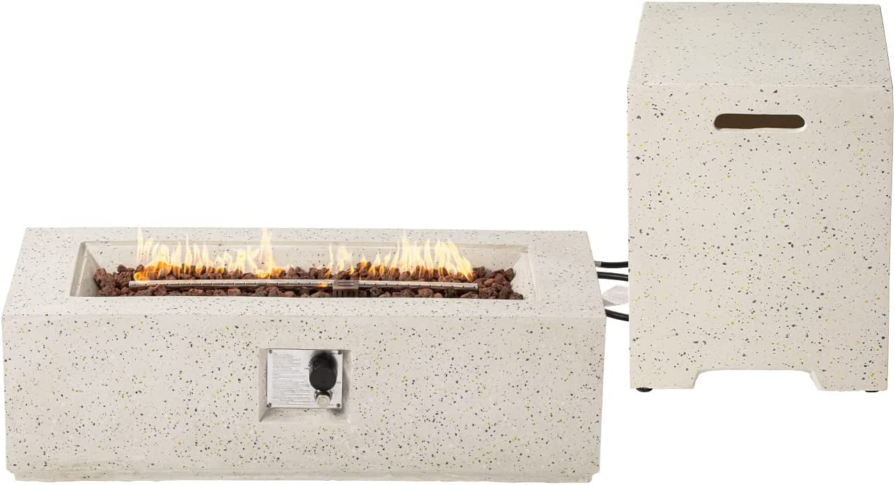 VENTOPYR 42" Rectangle Propane Fire Pit Table Set with 50,000 BTU with Waterproof Cover