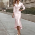 thumbnail image 2 of Formal Dresses for Women Satin Long Sleeve V Neck Stand Collar Slim Fit Maxi Bodycon Dress Wedding Guest Dress, 2 of 3