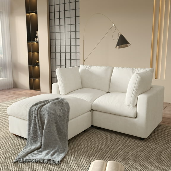 Magic Home 67" Loveseat Sofa with Ottoman for Living Room,Modern Chenille Comfy L Shaped Couch,Beige