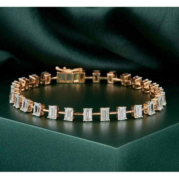 Emerald Cut Moissanite Bracelet 925 Silver Fine Jewelry Stunning Bracelet.