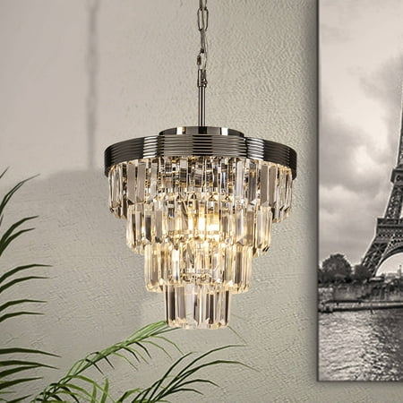 

3-Lights Chrome Interior Decor Crystal Tiered Pendant Ceiling Lighting Chandelier