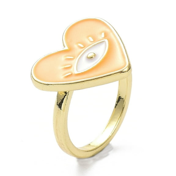 Alloy Enamel Finger Rings Heart with Evil Eye Light golden Orange 2mm US Size 7 1/4(17.5mm)
