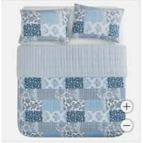 Caro Home 3 Piece Cotton Reversible Quilt Set, Queen 96" X 90", Mahika Patchwork