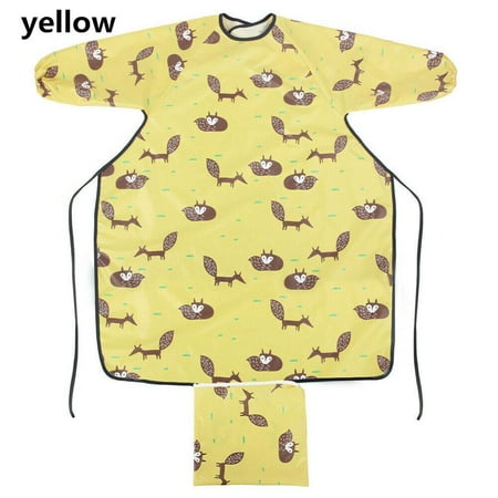 

Comfortable Wipe Clean Highchair Waterproof Baby Bibs Baby Toddler Feeding Bibs Long Sleeves YELLOW