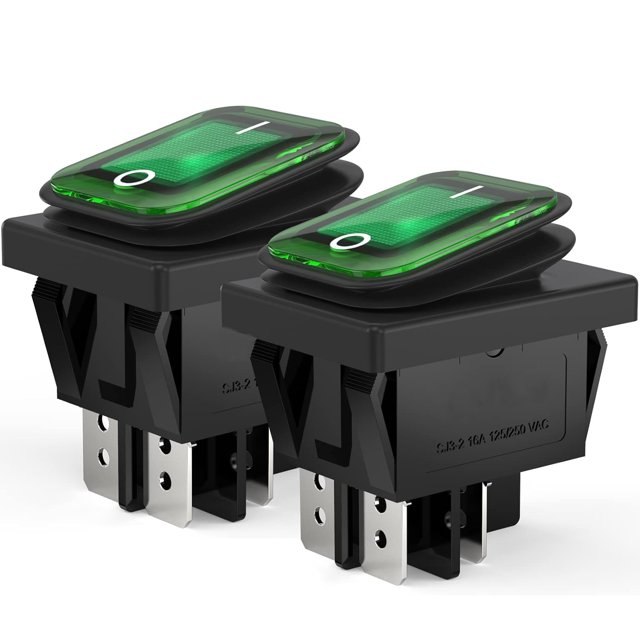 DIYhz 2 uds AC 16A/250V 20A/125V 2 posiciones ON/Off interruptor basculante impermeable para barco con luz indicadora verde