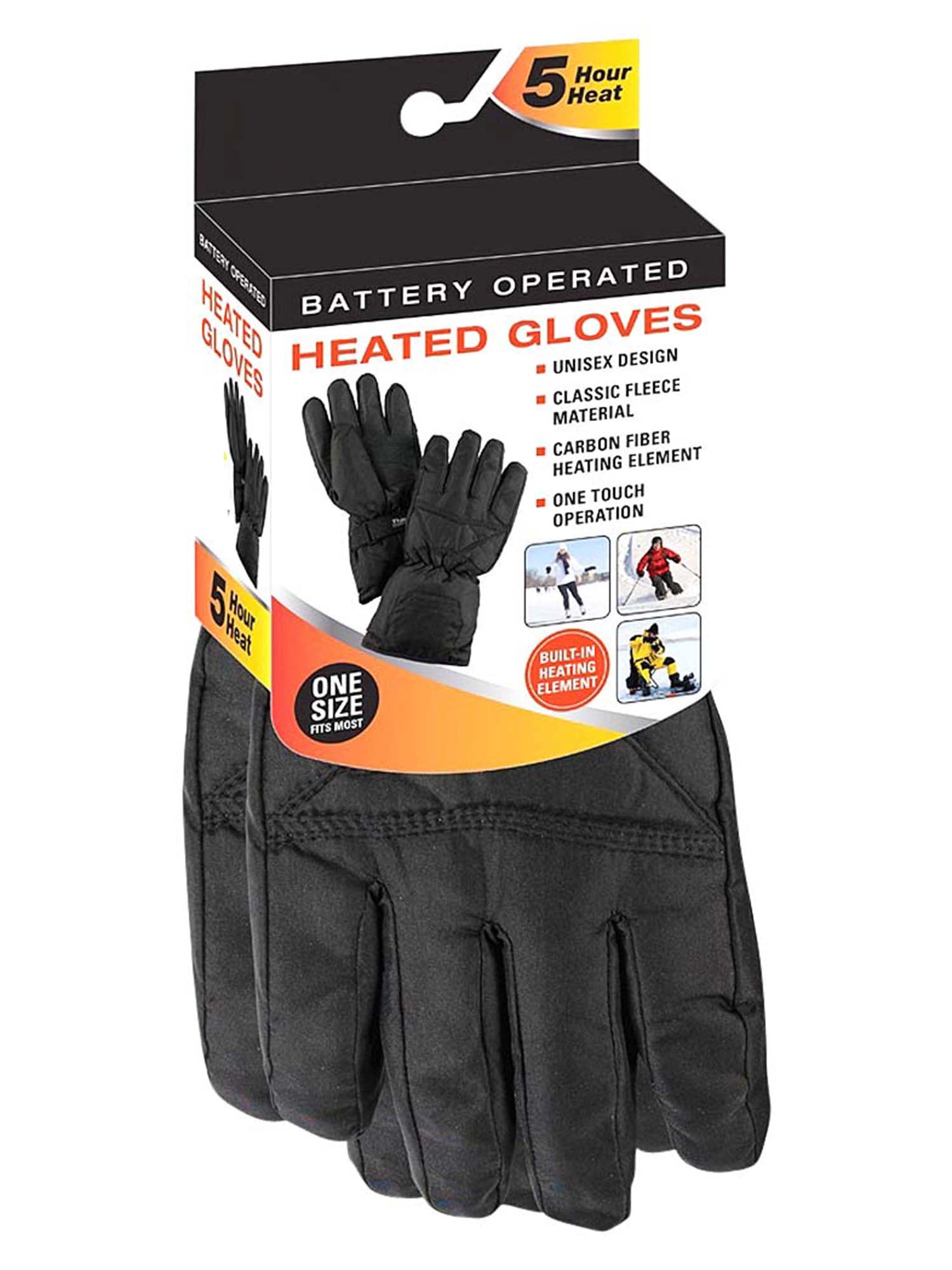 Mens Black Thermal Fleece Battery Heated Winter Gloves by Luxury Divas